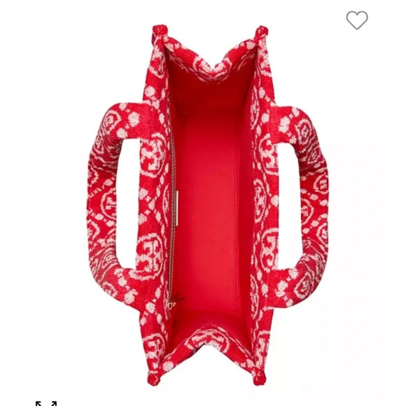 Tory Burch T Monogram Terry Tote Bag Strawberry White - Picture 2 of 5